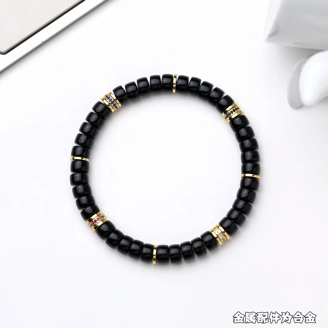 百顺文玩 玛瑙-玛瑙四象款-7mm中式轻奢黑玛瑙药片手串（基地发货）