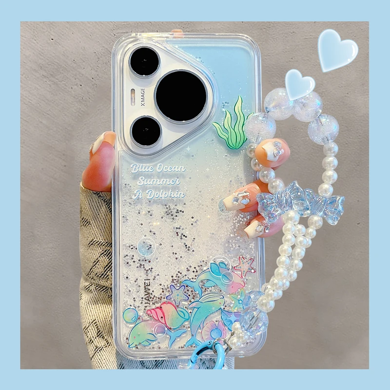 适用华为pura70pro+手机壳p60pro透蓝海底鲸鱼海螺mate70/60pro女