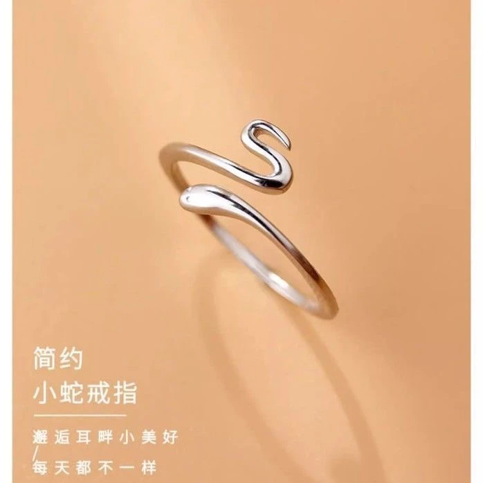 足银戒指 足银990纯银119蛇形开口女简约时尚韩版个性尾戒指环