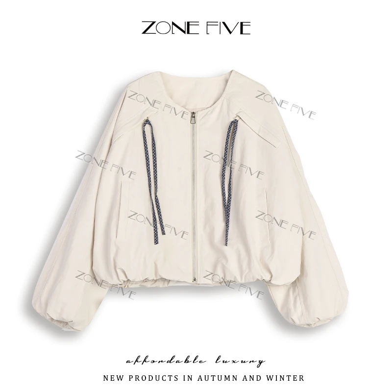 J142538-圆领蝴蝶结棒球服外套女年秋季新款韩版洋气减龄夹克潮