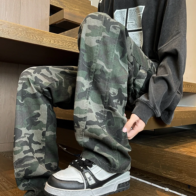 超大码300斤迷彩裤美式hiphop高街潮牌宽松直筒阔腿伐木工装裤男