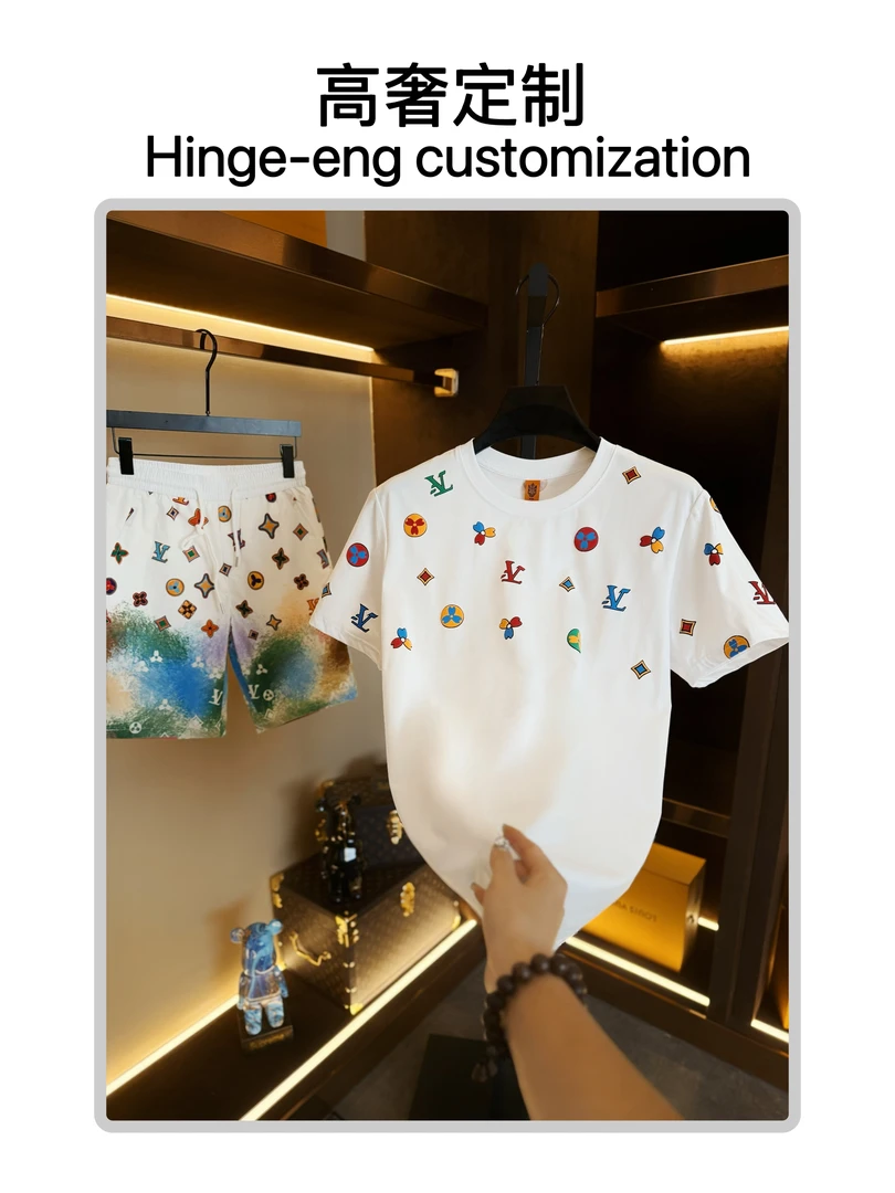 【新款套装】夏季轻奢休闲高级感彩色扎染短袖圆领时尚男装短袖3532