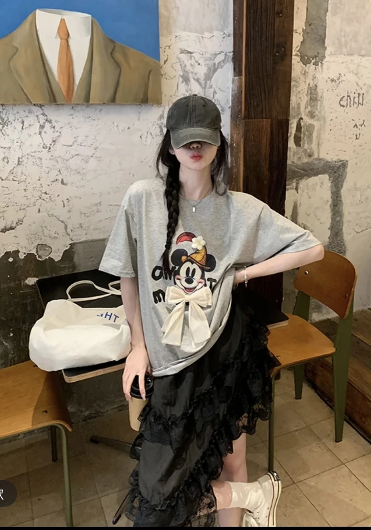 【美丽姐】7571短袖夏季小众宽松韩版卡通设计感