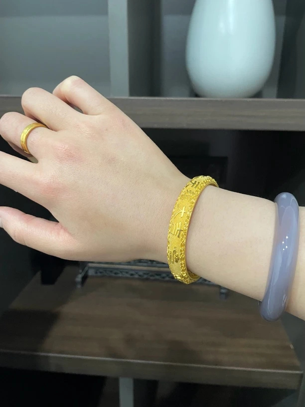足银手镯 古法天禧大吉（卡11）经典传承艺术金色镯子