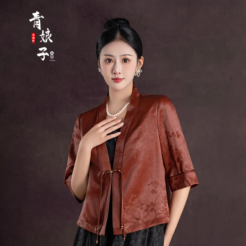 青娘子（芸裳）提花复古百搭薄款宽松时尚中式短款汉服开衫---51142