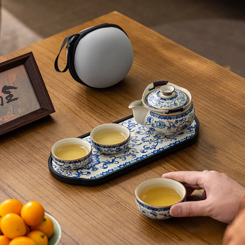 汝窑缠枝莲手抓壶盖碗茶杯大号防烫家用功夫茶具泡茶茶碗带盖