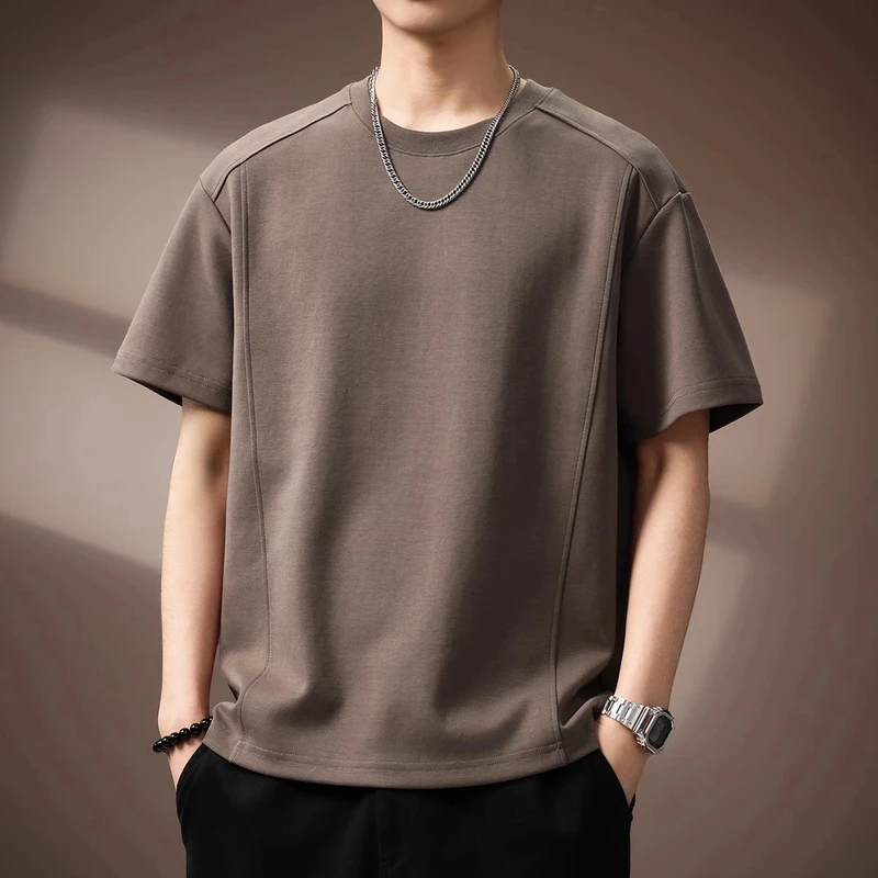 Cebrodz高端日系复古拼接简约短袖T恤男2025夏新款宽松