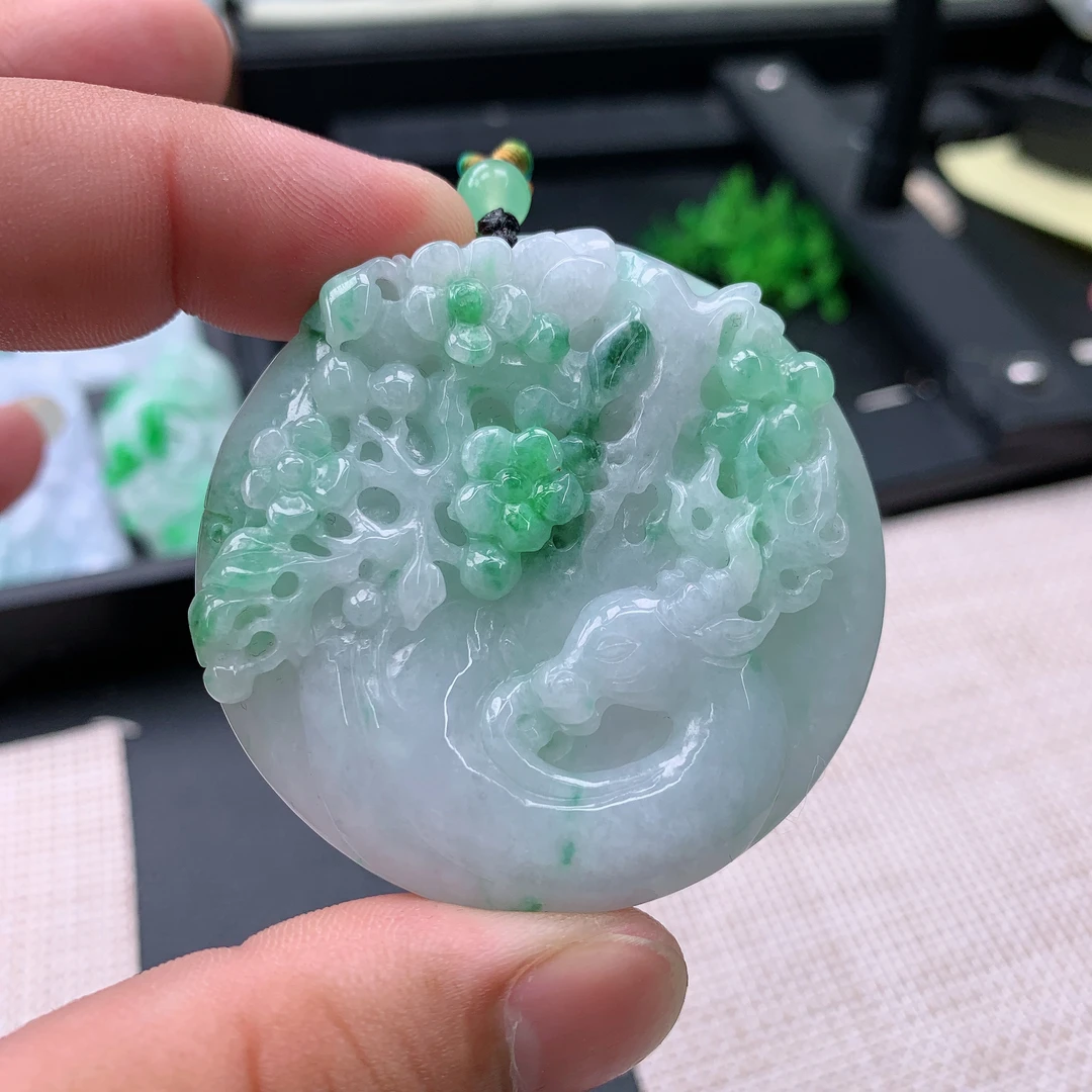 天然A货翡翠一鹿有你鹿牌吊坠挂件54-8.5