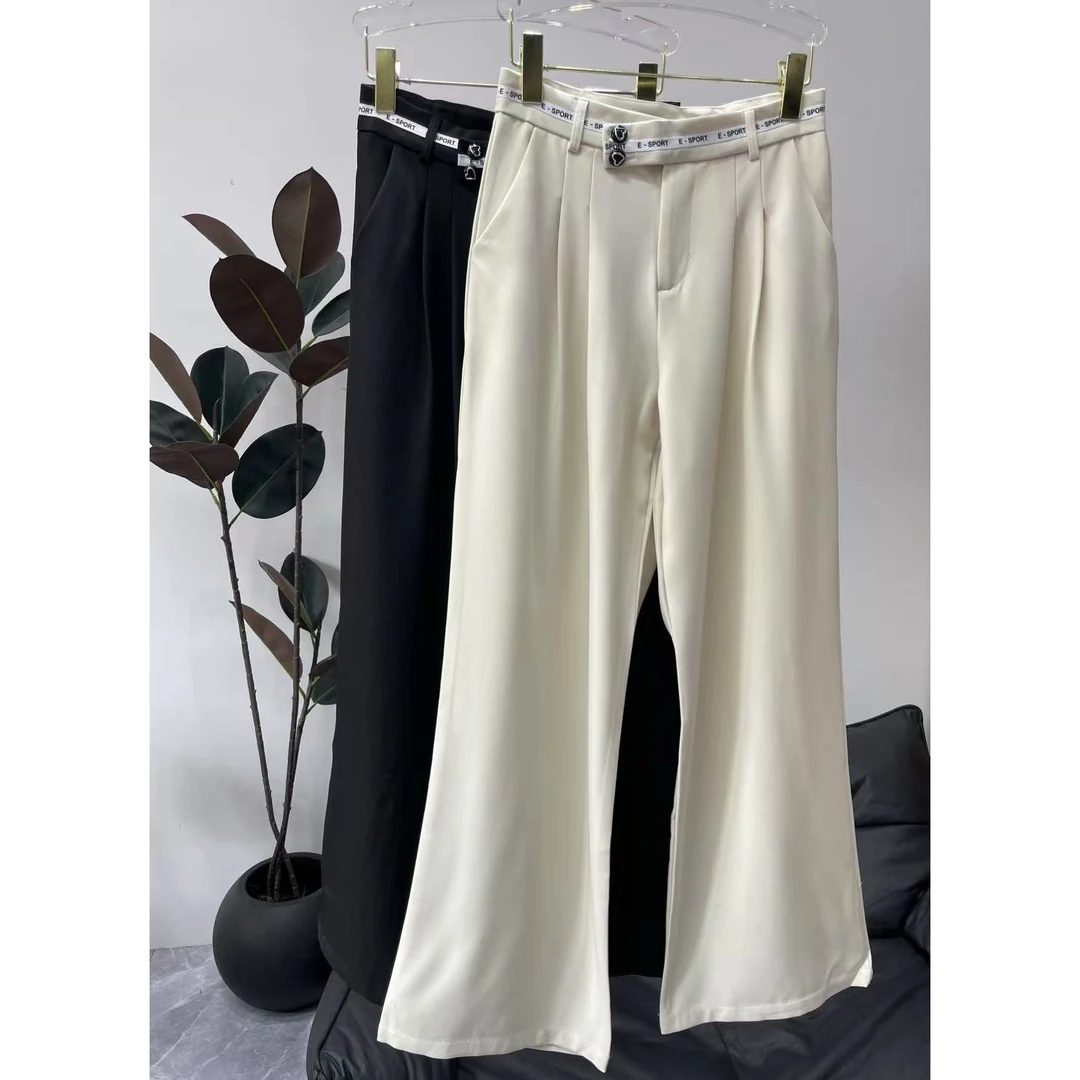 【晨浠定制】新款时尚气质腰头爱心字母阔腿休闲裤6686