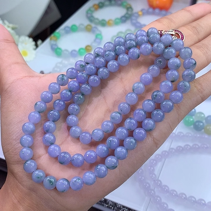 翡翠未镶嵌手链紫罗兰飘花项链