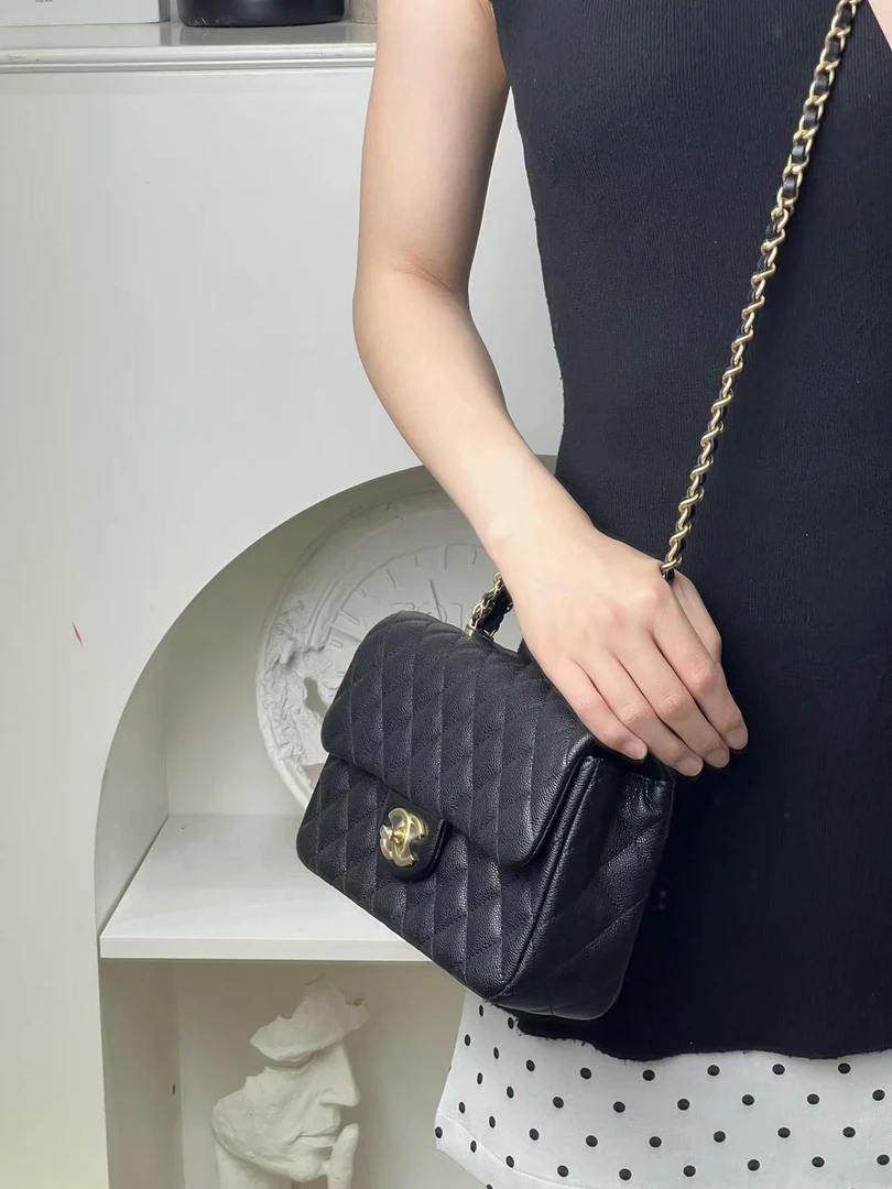 未使用 Chanel/香奈儿 香奈儿25b cf手柄小号黑金荔枝纹/优品