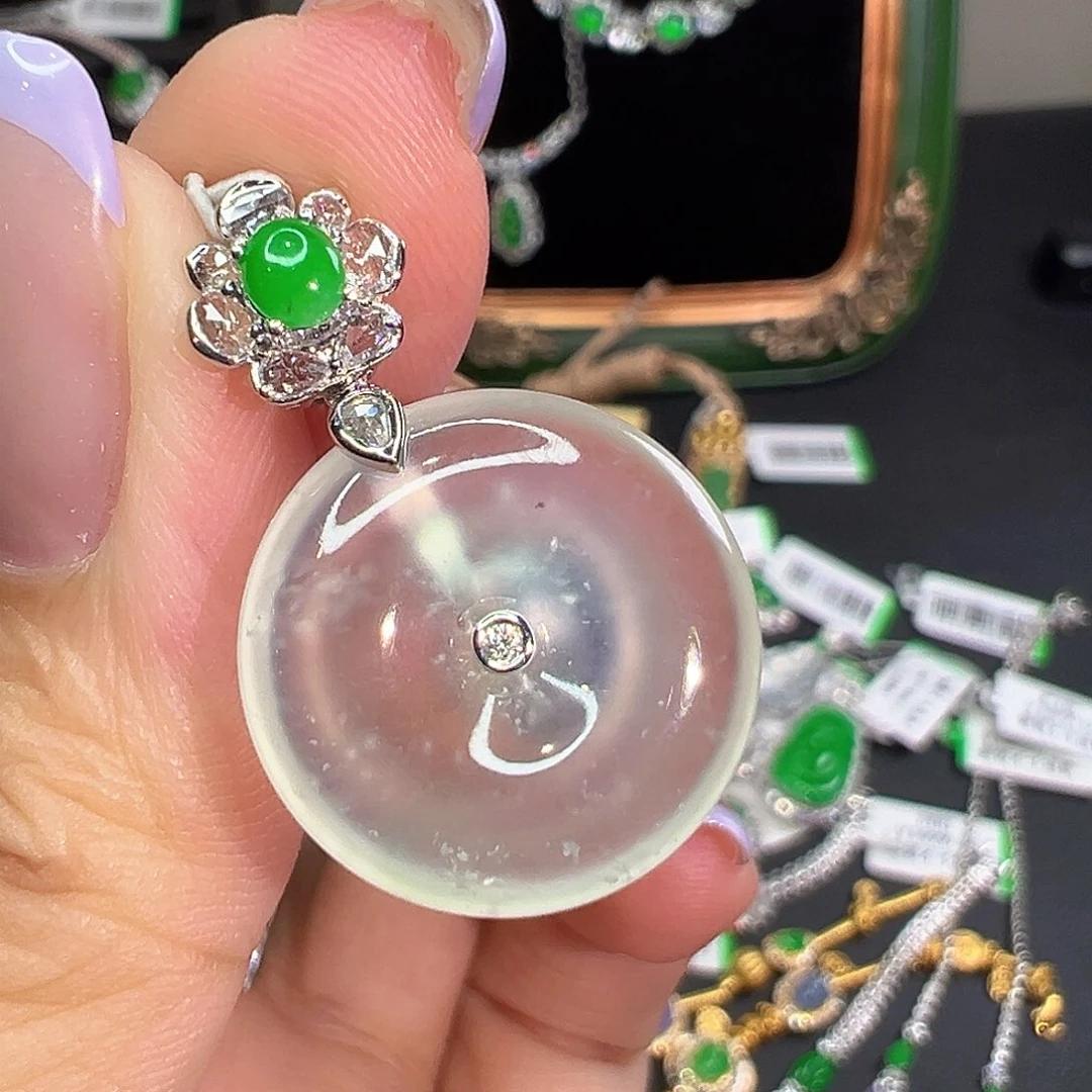 翡翠18K金镶嵌吊坠(不含链)翡翠