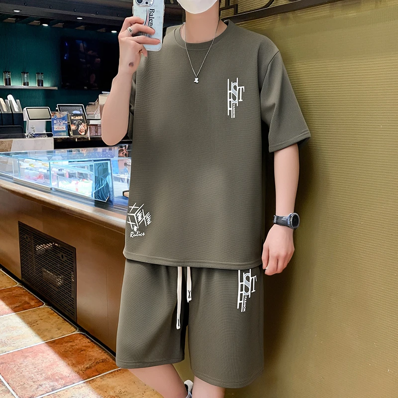夏季青少年宽松运动休闲短袖套装男士时尚潮流短袖短裤帅气两件套