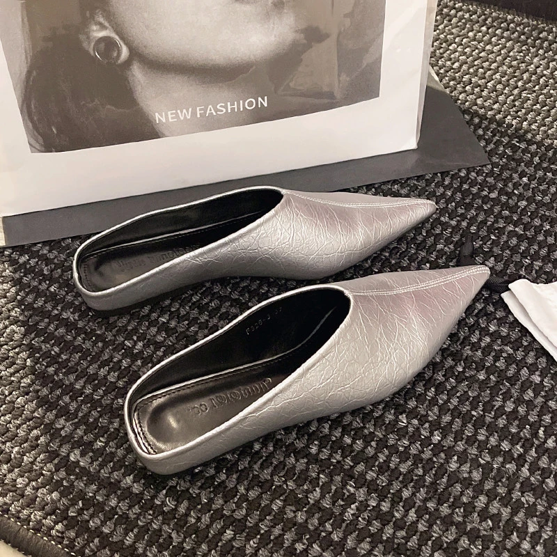 【澳门专柜正品】tk正品春季新款拖鞋女时尚气质欧美风金银色尖头平