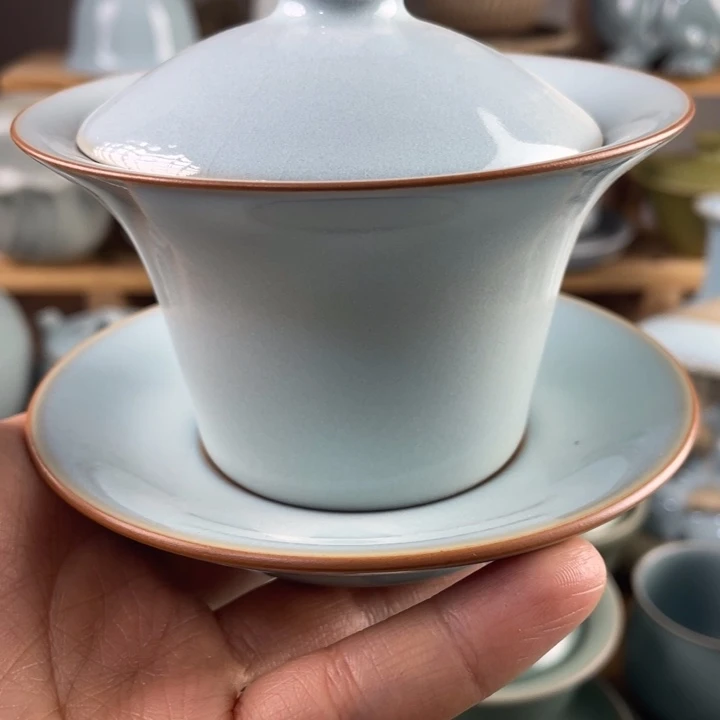 J三才马蹄盖碗➕六个禅定杯➕茶漏绿*