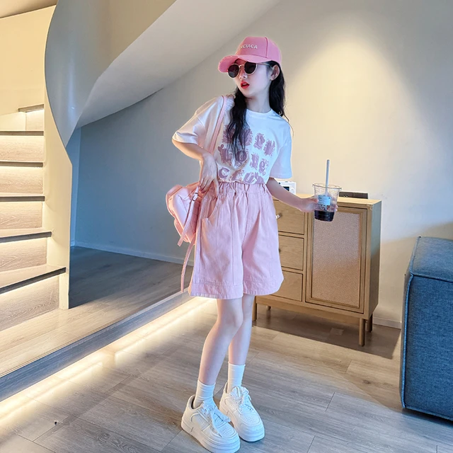 女童短裤套装夏季2025新款儿童短袖t恤夏装中大童网红时髦两件套