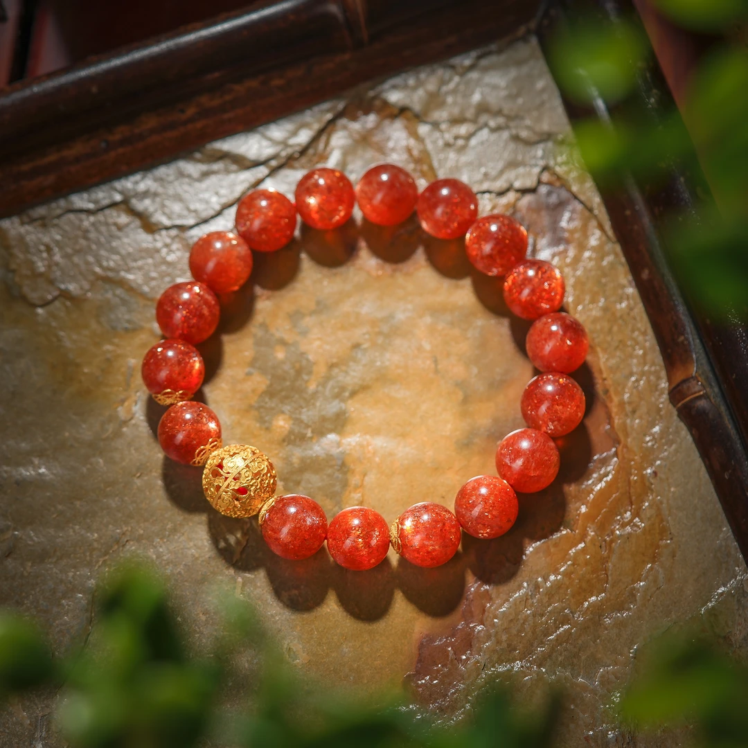 耀日凝珠·传世级镶嵌爆闪金太阳18K金手串AS1066约10mm