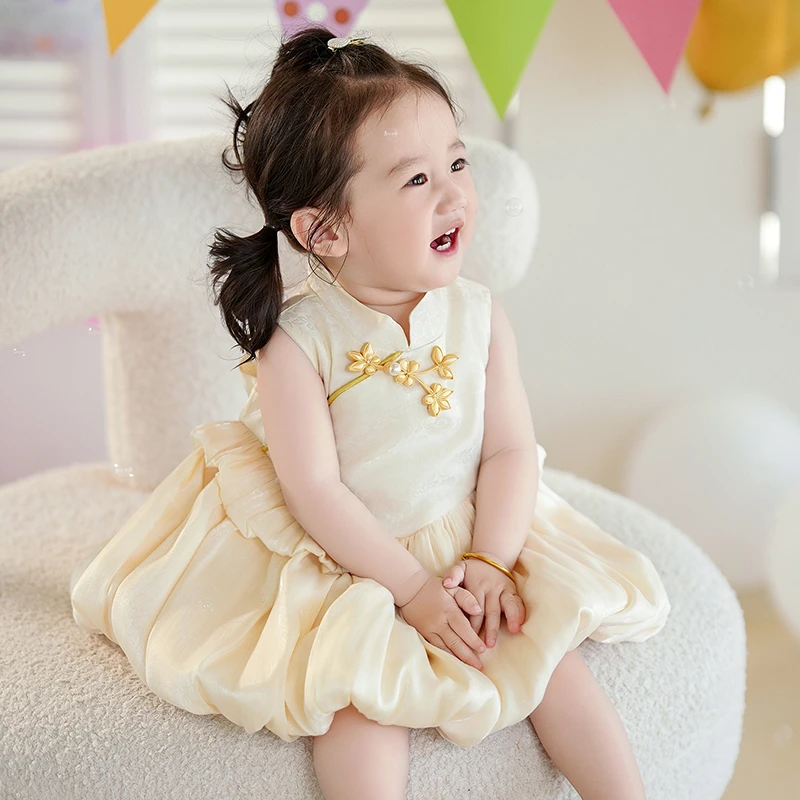 周岁礼服女童生日宴洋气国风小众公主裙2025新款女孩灯笼裙连衣裙