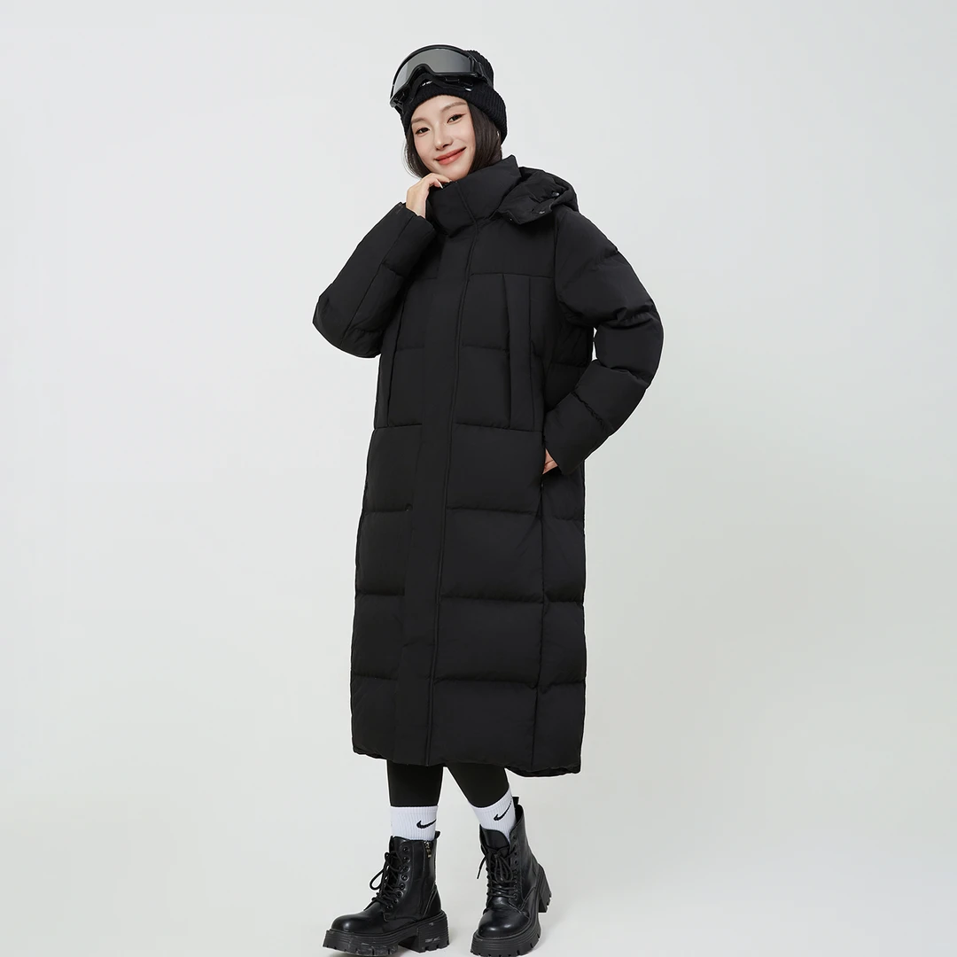9391户外2025年男女同款400克90白鸭绒北方加厚黑色长款羽绒服