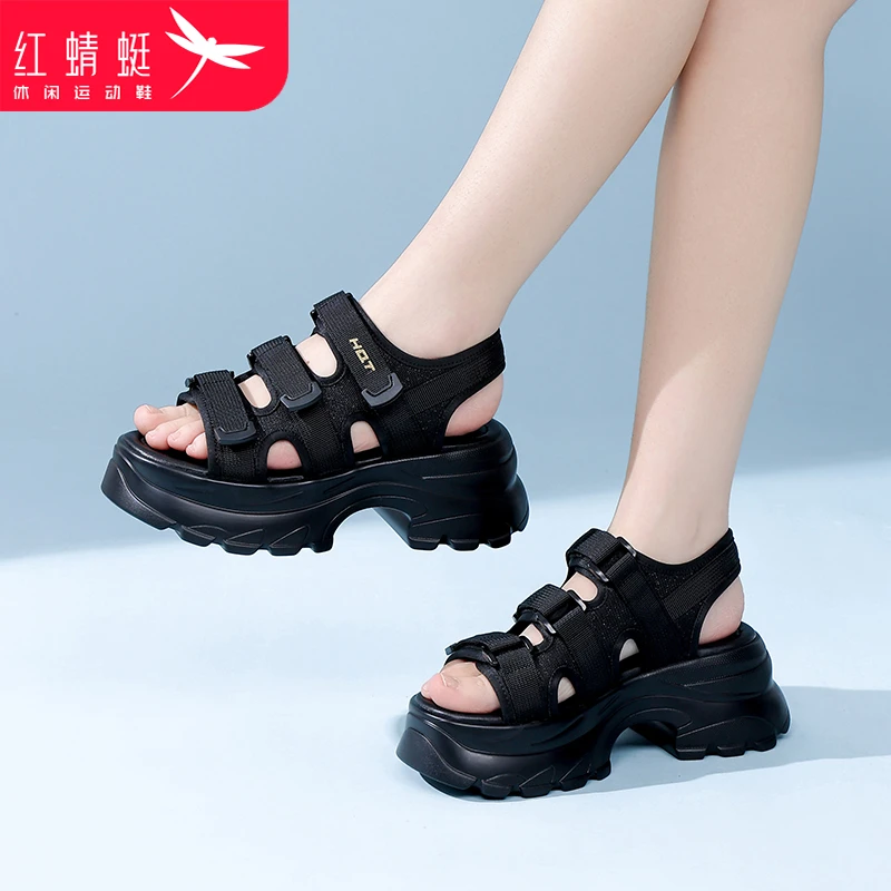 红蜻蜓夏季运动凉鞋女款2025新款厚底增高学生女鞋休闲沙滩鞋松糕