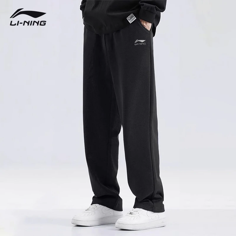 李宁运动裤男士2025夏季新款宽松休闲百搭直筒裤运动长裤黑色卫裤