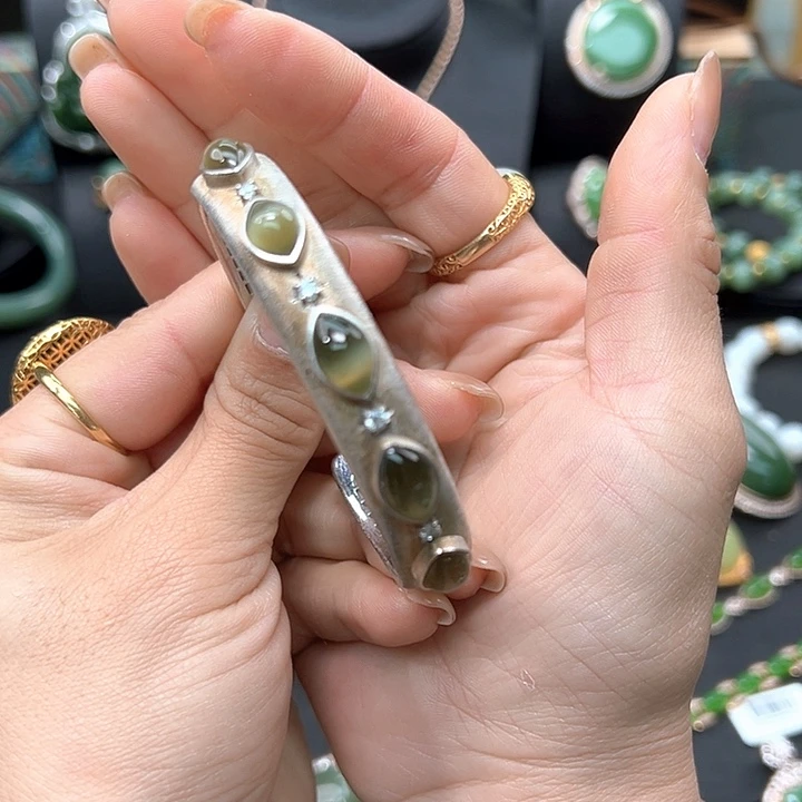 和田玉银S925镶嵌手镯