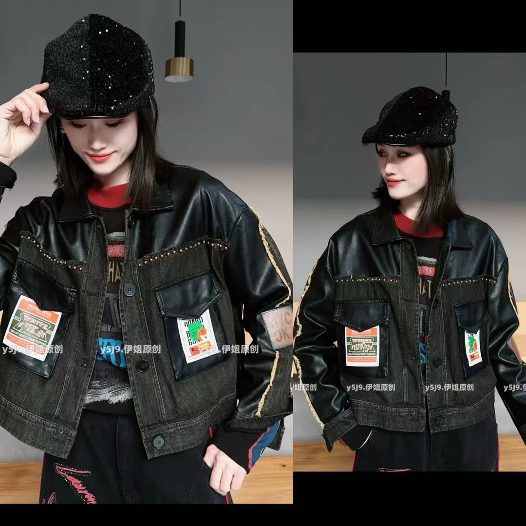 【YJ·高定】2025早春新款宽松百搭短款拼接牛仔外套女 YY1764
