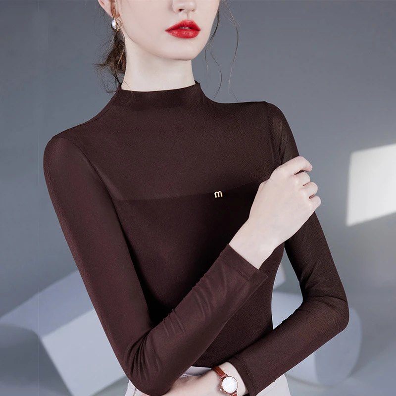 女士长袖上衣半高领洋气字母德绒T恤性感修身显瘦春秋时尚打底衫
