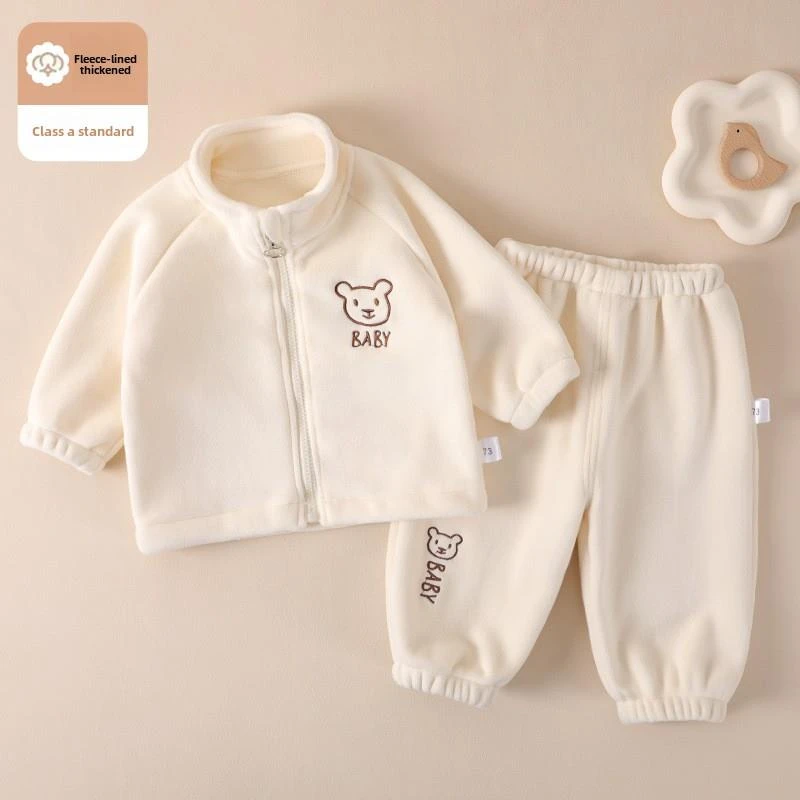 儿童秋季加绒套装秋冬童装网红丝绒保暖夹克新潮童装1岁男女童装