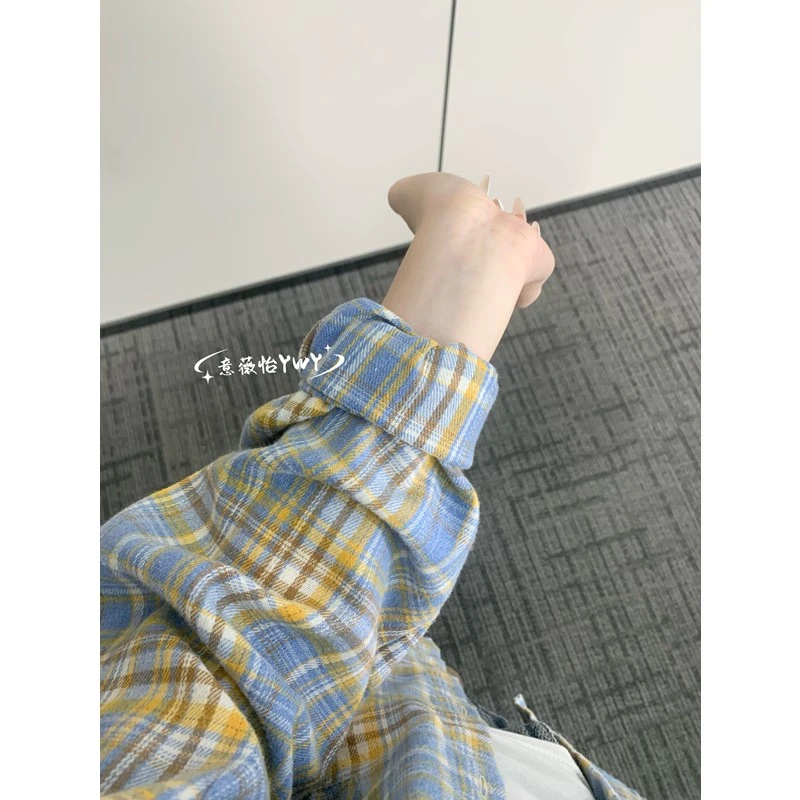 日系复古格子衬衫男女同款长袖衬衣春季情侣穿搭薄款防晒开衫外套