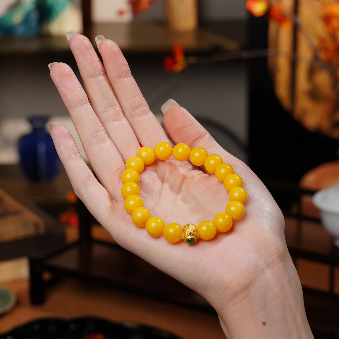 【金玉满堂】· 睿泽鉴宝 · S925蜜蜡鸡油黄手串 10mm  FHY0061
