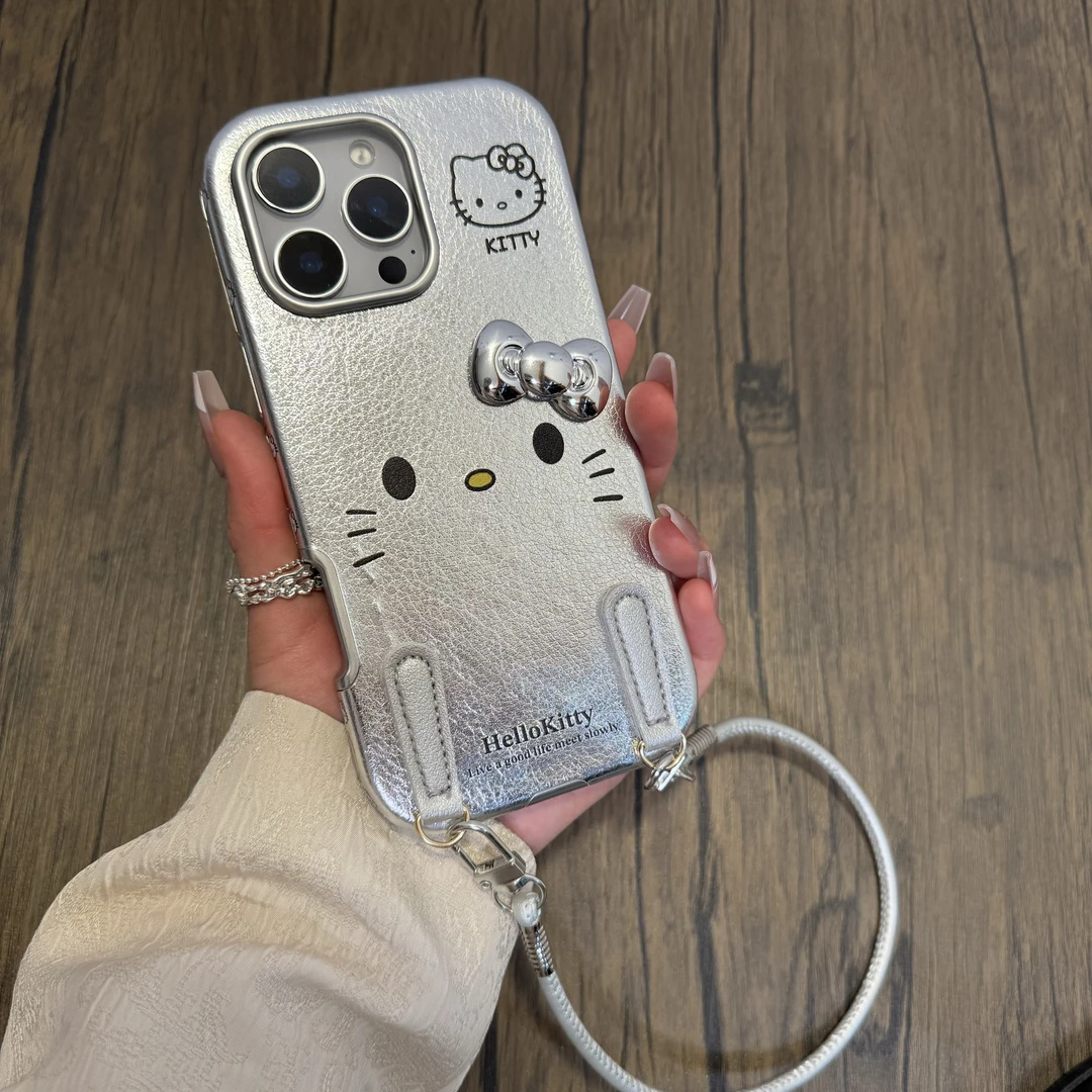立体蝴蝶结可爱猫咪适用iPhone16pro手机壳苹果16新款电镀银女款