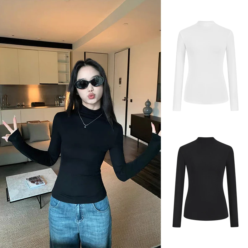 Moses Queen/魔西女王半高领针织打底衫内搭长袖T恤修身上衣