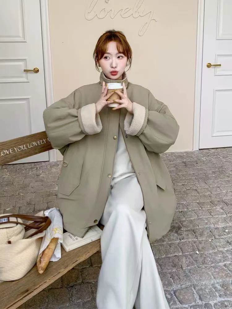 冬季加绒加厚立领羔毛里外套8853