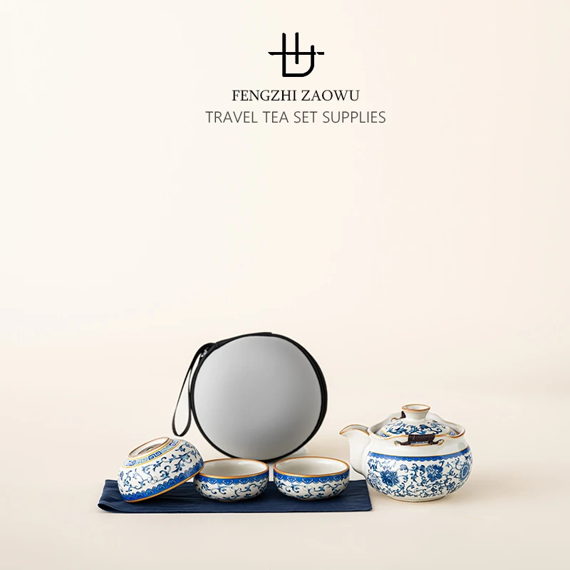 古拙堂青花宝瓶手抓壶一壶三杯