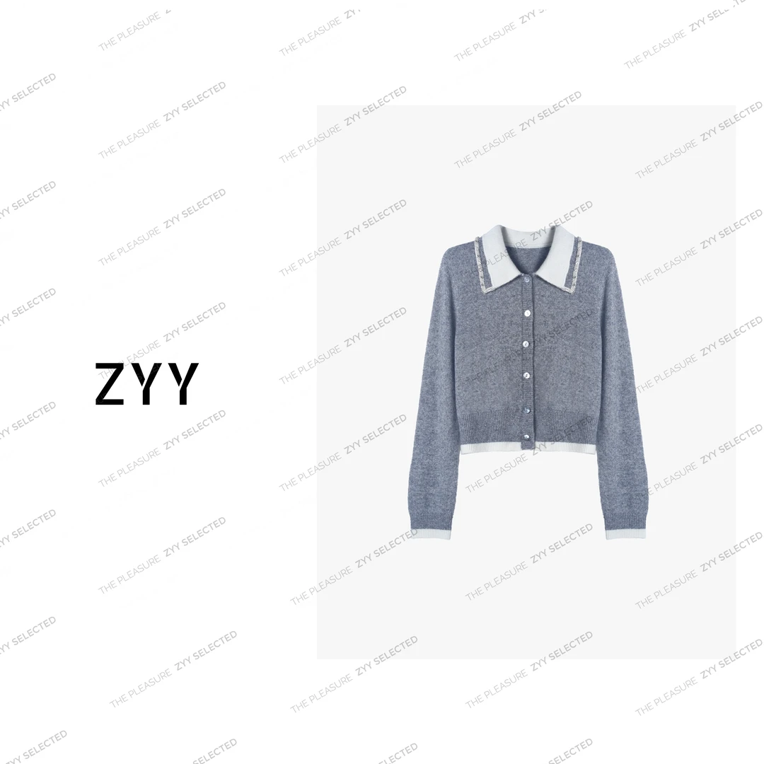 ZYY【格调印记】2025S/S新品长袖撞色拼接polo领针织衫X25QZZ04335