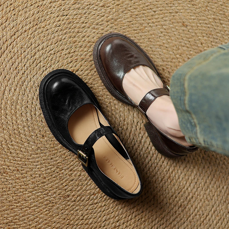 5cm松糕厚底玛丽珍鞋粗跟中跟英伦风百搭浅口学院风复古单鞋