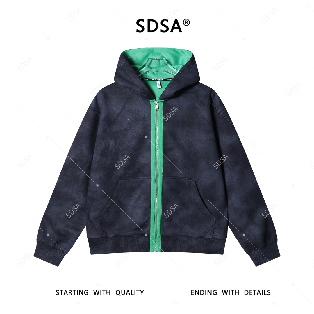 SDSA男士秋冬新款轻奢痞帅男装韩版撞色拉链连帽卫衣百搭时尚外套