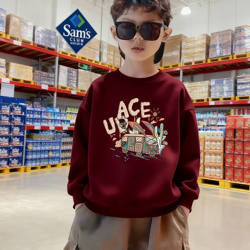 男童加绒套头卫衣秋冬款中大儿童宽松休闲痞帅潮款一体绒加厚上衣