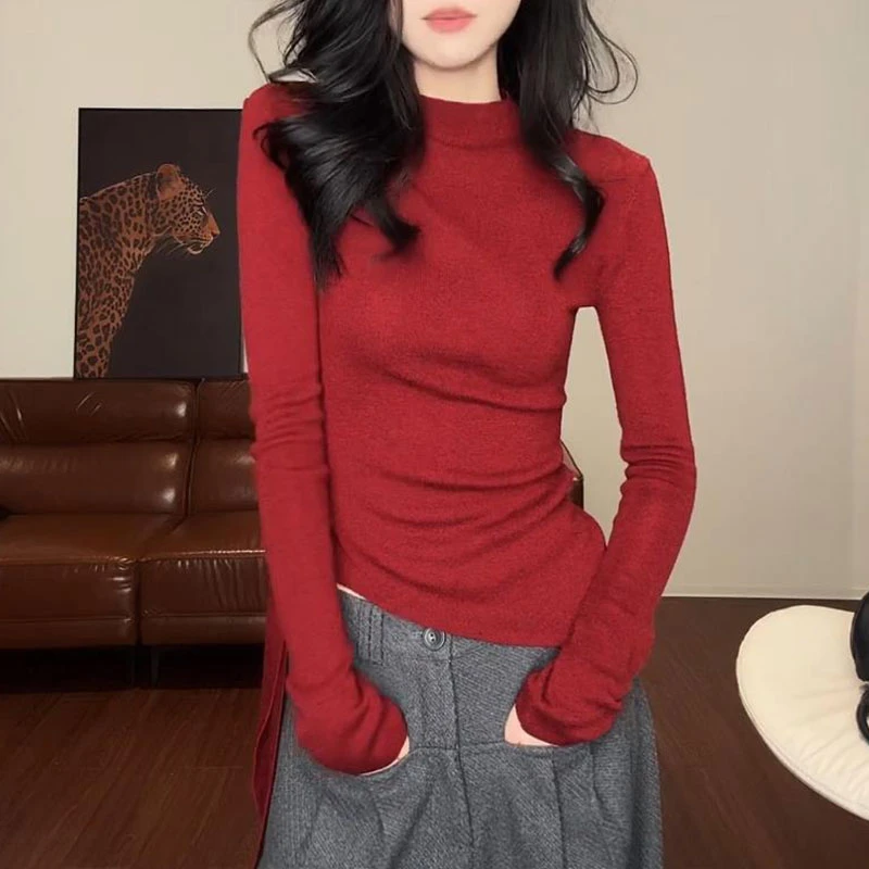 纯色百搭修身显瘦针织衫女士2025秋季新款高级感显瘦打底长袖上衣