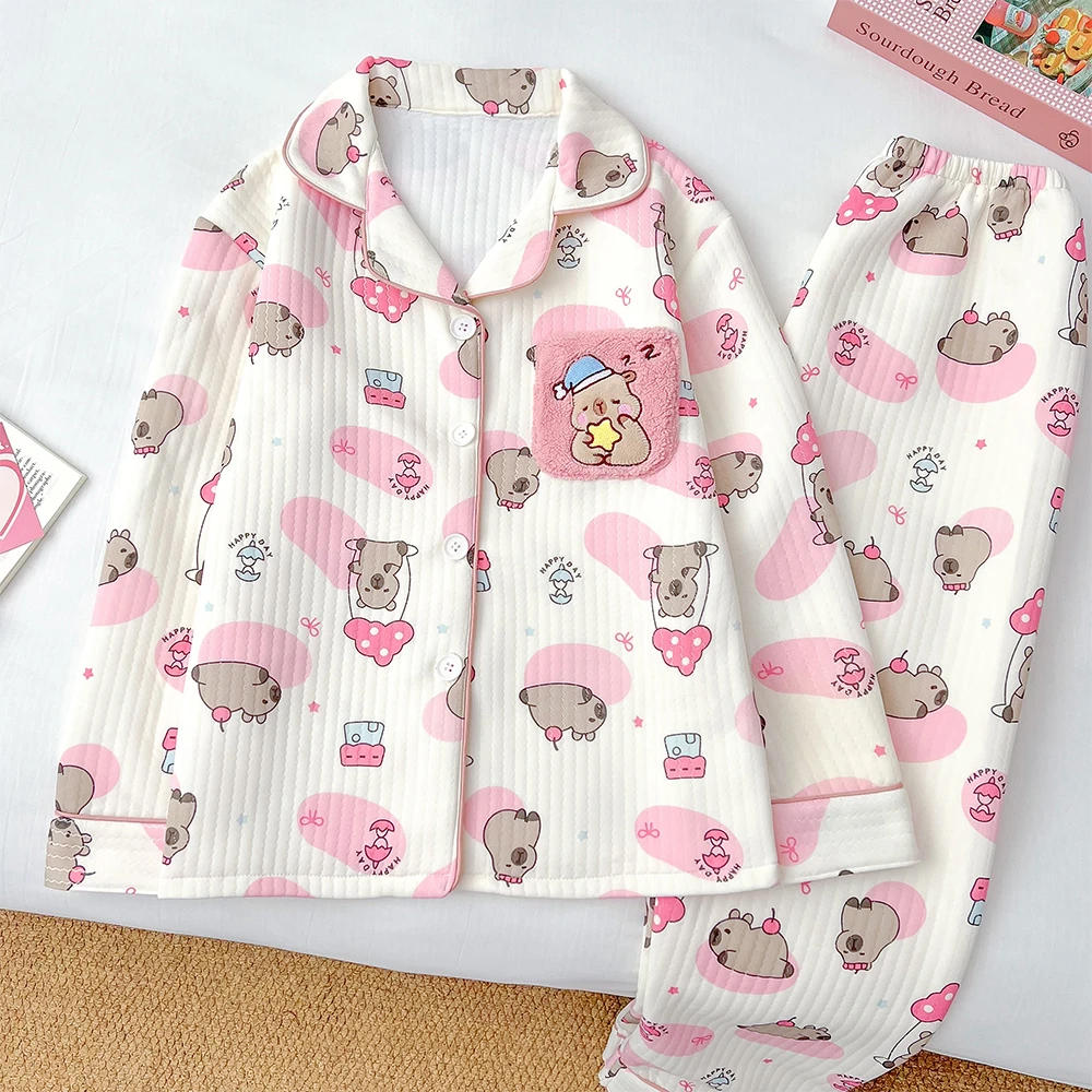 【卡皮巴拉】加厚卡通保暖甜美公主风可爱家居服睡衣套装可外穿暖和