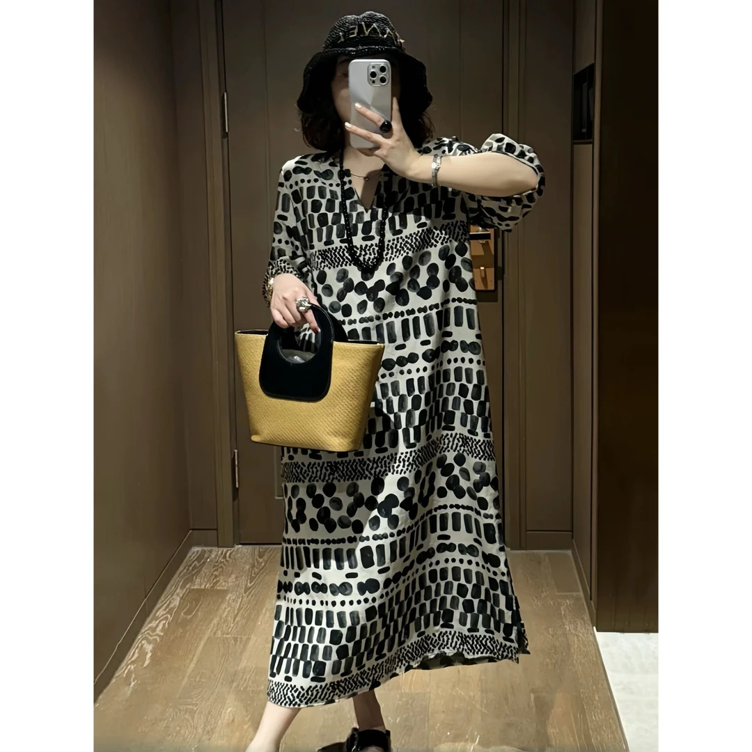 【宝儿姐优选】水墨画印花连衣裙