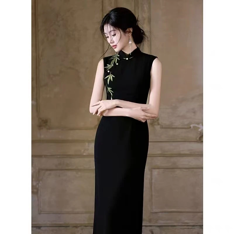 刺绣薄款葫芦扣无袖新中式旗袍时尚复古通勤风清