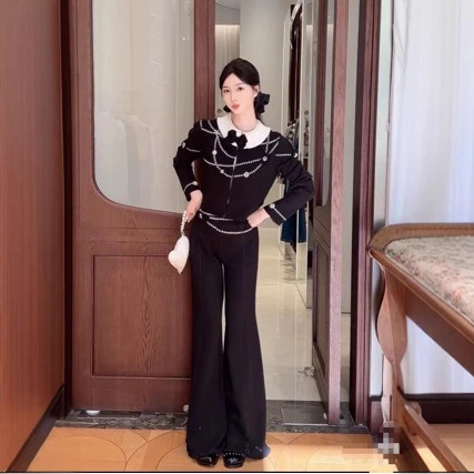 【D315】2025冬季新款时尚提花装饰针织开衫