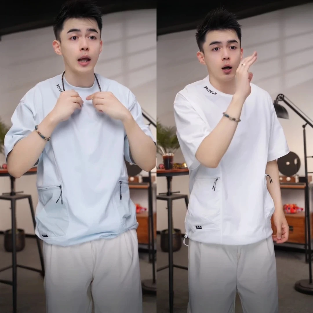 口袋设计户外运动宽松简约设计时尚休闲纯色夏季情侣百搭短袖T恤