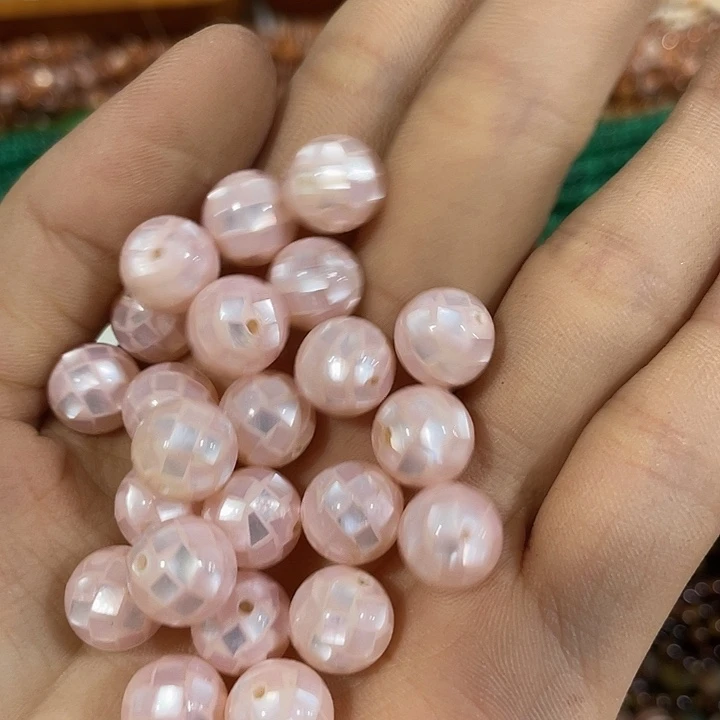 玛瑙/玉髓合金珠宝半成品4颗10mm粉色华珍珠