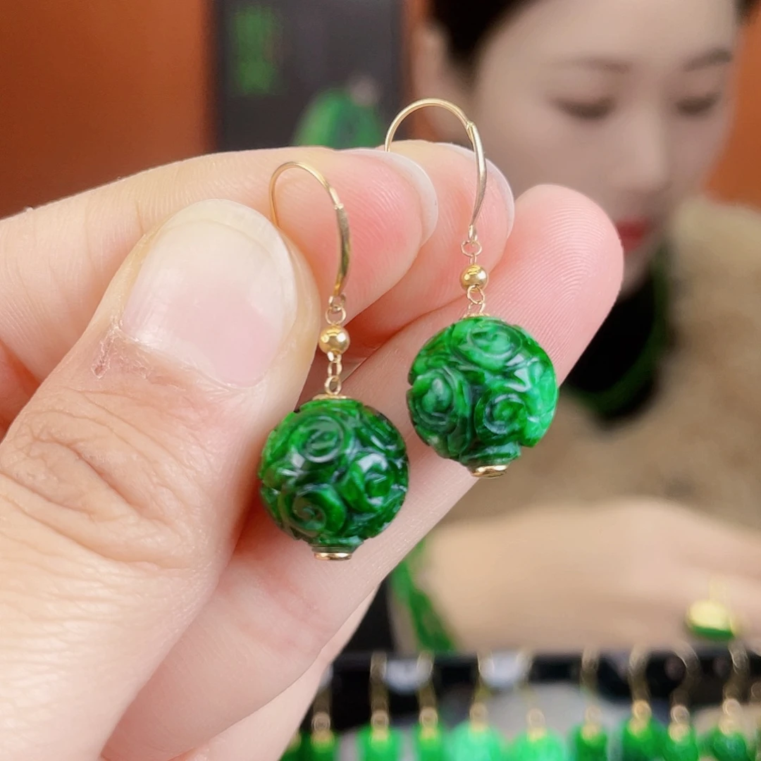 翡翠18K金镶嵌耳饰