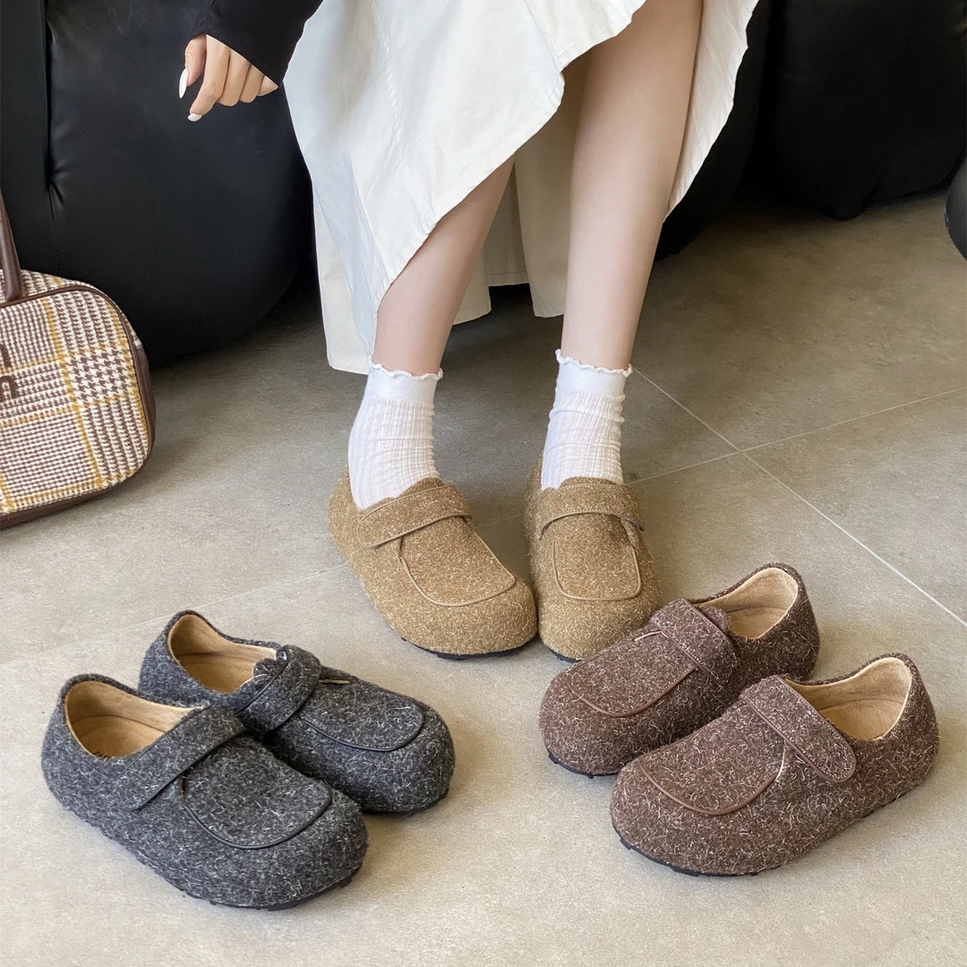 高级感真羊毛魔术贴勃肯鞋女外穿2025新款一脚蹬毛毛鞋懒人鞋9008