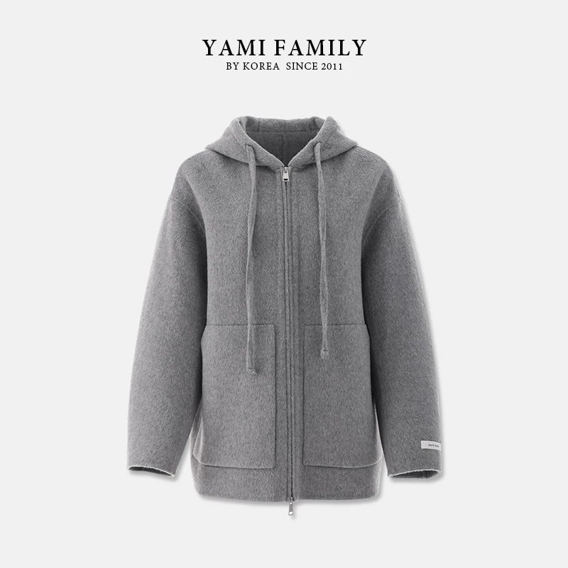 大连亚美 YM 691 简约时尚休闲双面羊毛连帽宽松秋冬大衣设计师