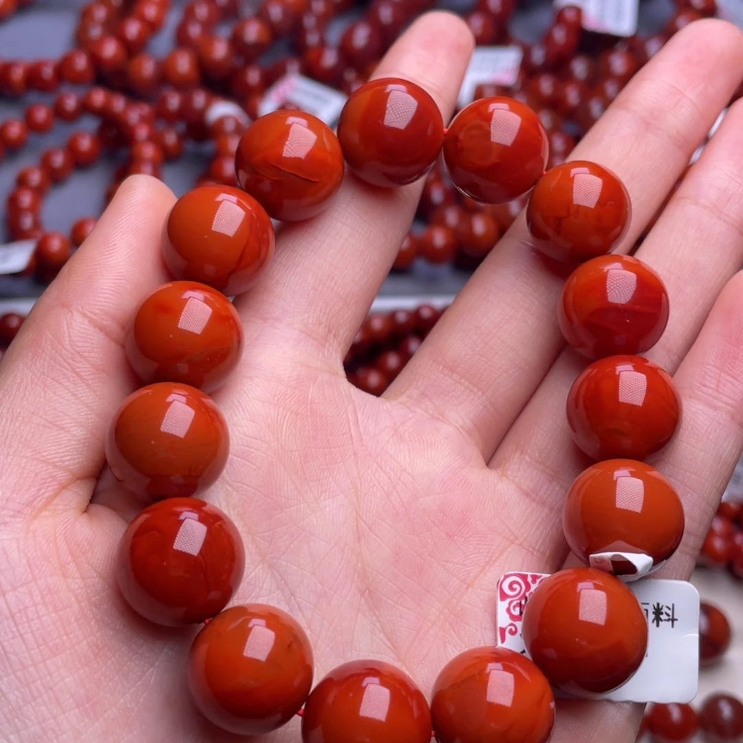 南红玛瑙未镶嵌其他14➕收藏级瓦西柿子红双色火焰满肉手串